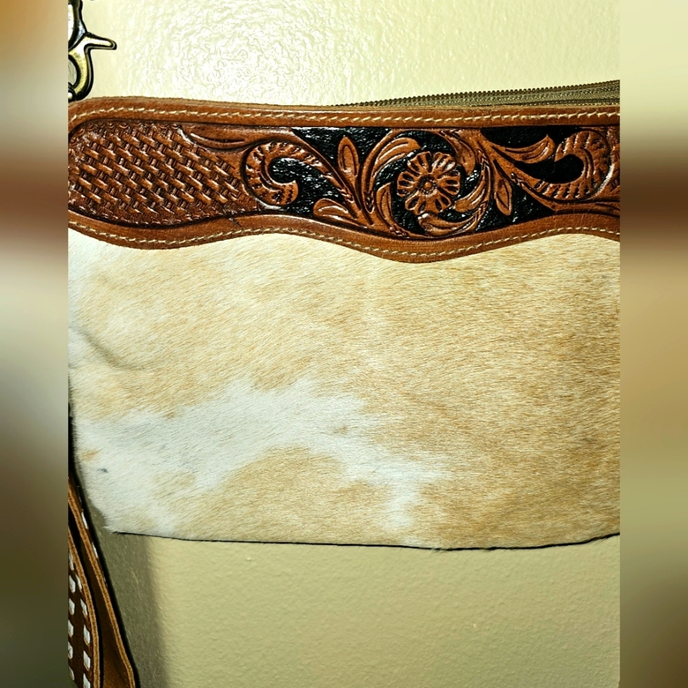 Myra Bag brown and white hairon leather and canvas bag